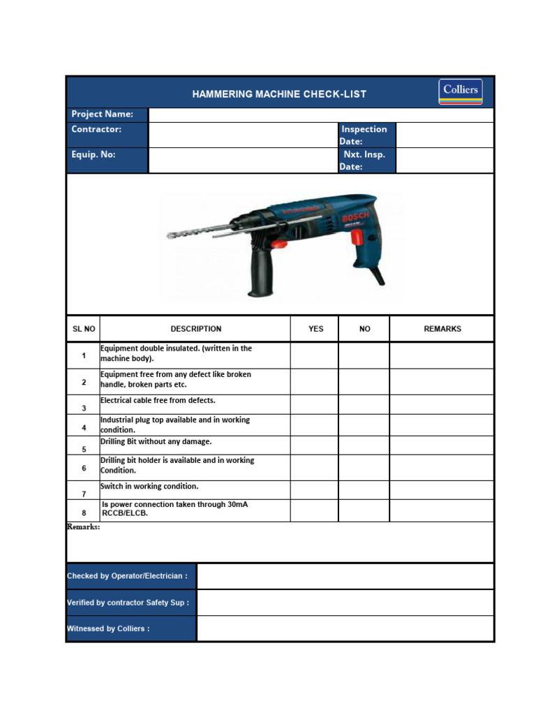 Hammering Machine Inspection Checklist | PDF