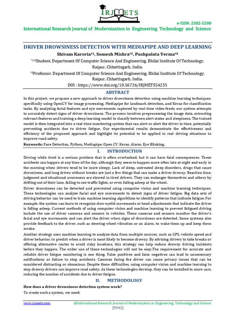 Driver Drowsiness Detection Using Deep Learning | PDF | Machine Learning