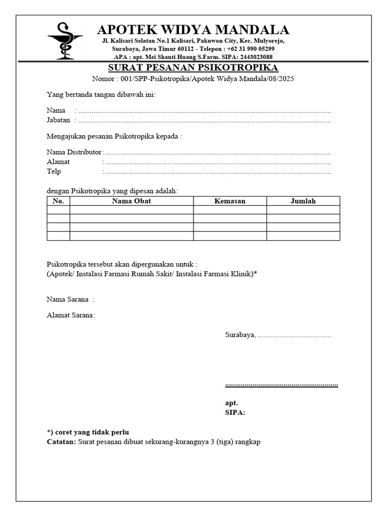 Surat Pesanan Psikotropika 3 Rangkap | PDF