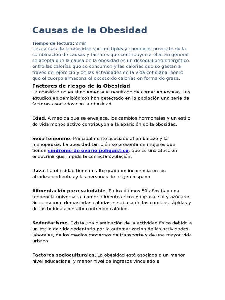 Causas y Tratamientos de la Obesidad | PDF | Obesidad | Alimentos