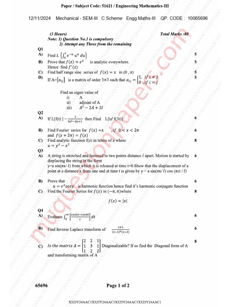 Be Mechanical Engineering Semester 3 2024 December Engineering ...