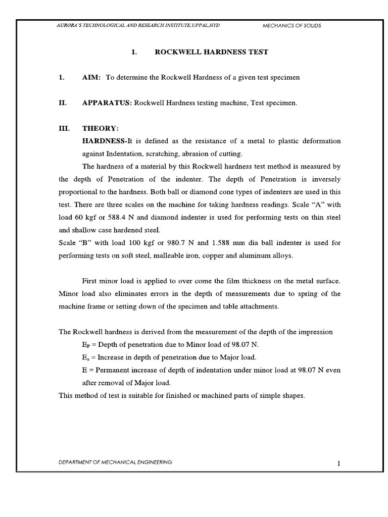Rockwell Hardness Test | PDF
