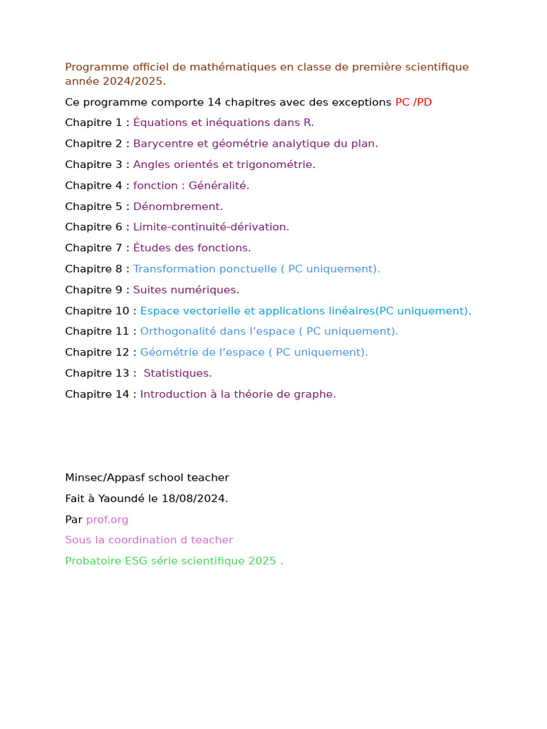 Programme Maths Première 2024/2025 | PDF