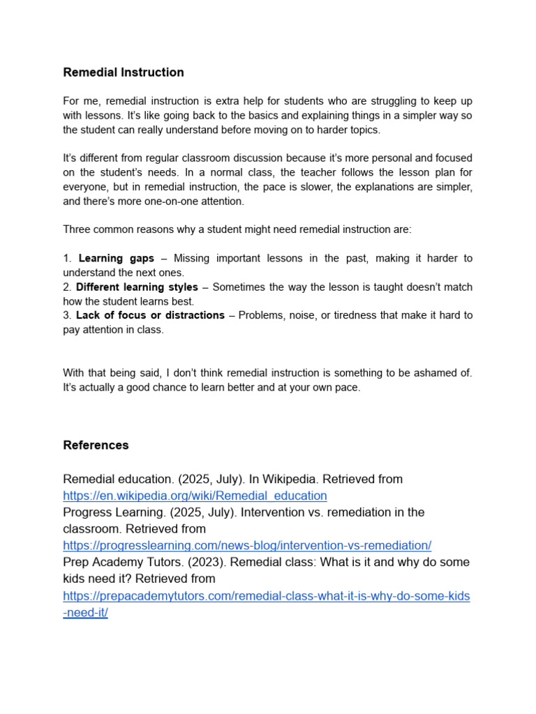 Understanding Remedial Instruction | PDF