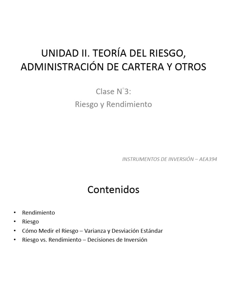 Riesgo y Rendimiento en Inversiones | PDF | Diferencia | Desviación ...