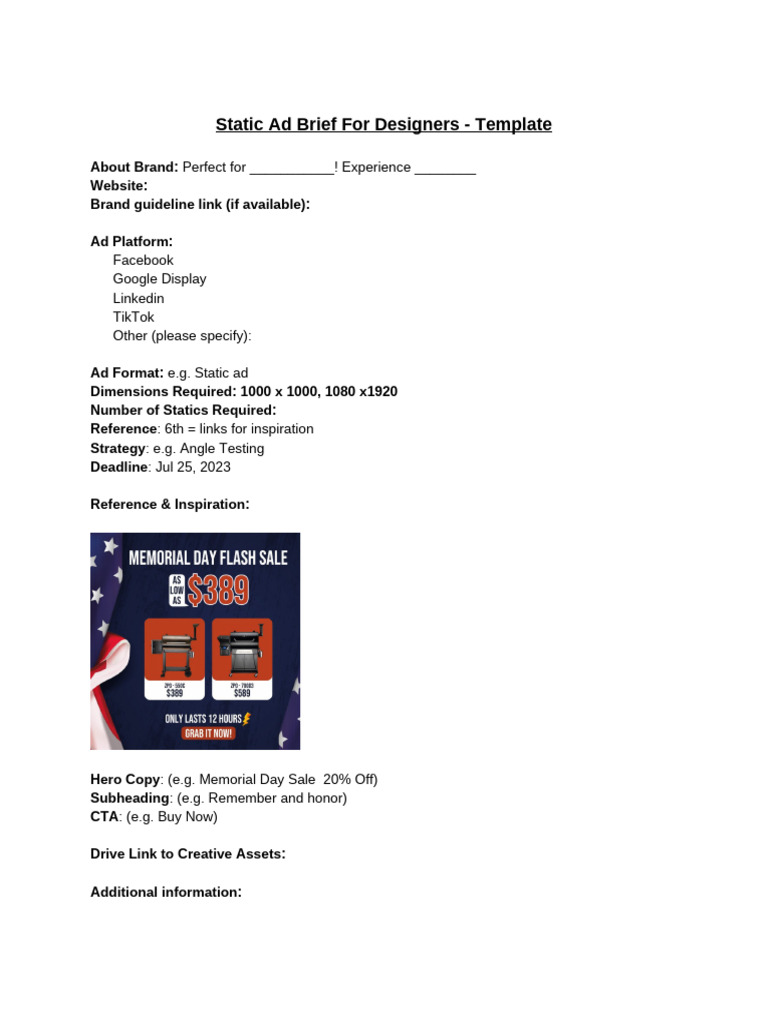 Copia de Static Ad Brief For Designers - Template | PDF