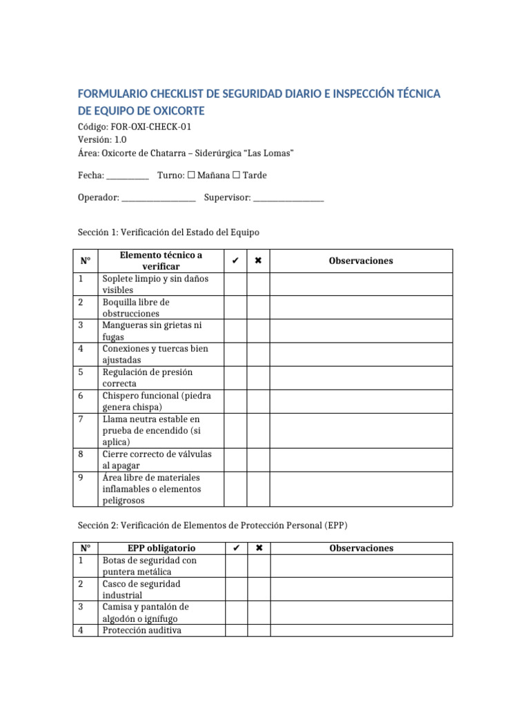 Checklist de Seguridad para Oxicorte | PDF