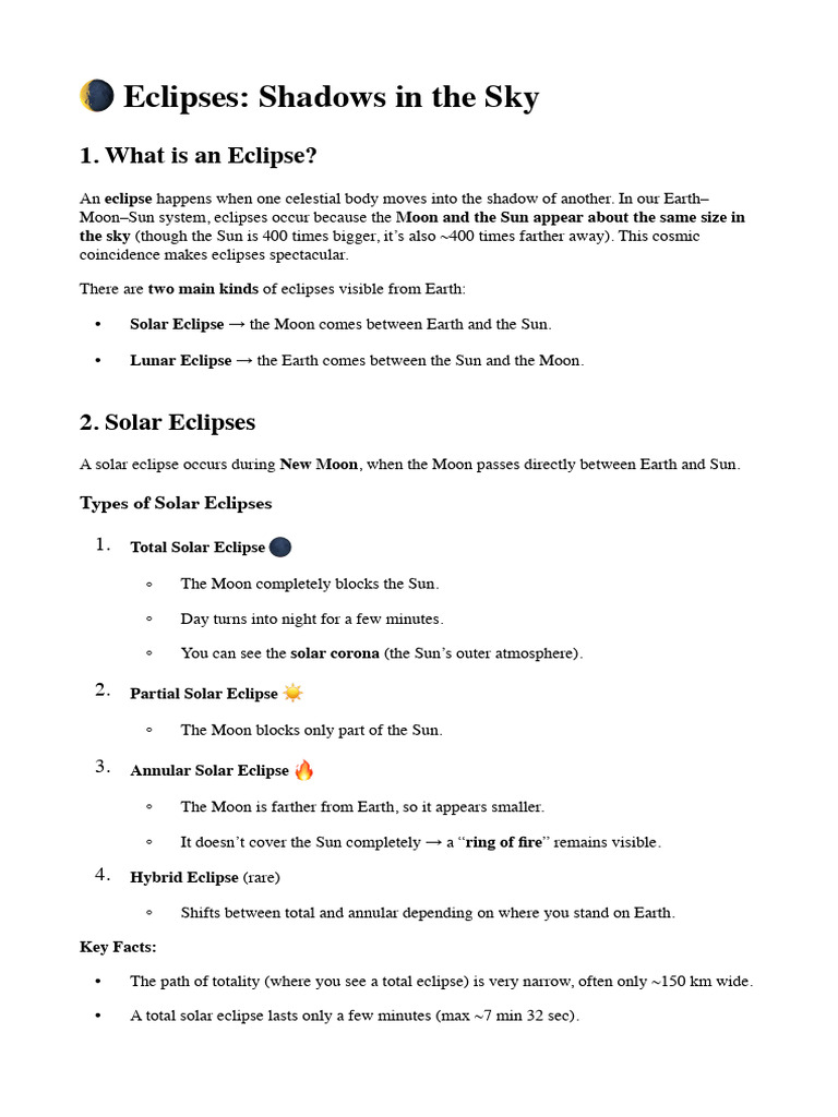Eclipses Shadows In The Sky Pdf Solar Eclipse Eclipse