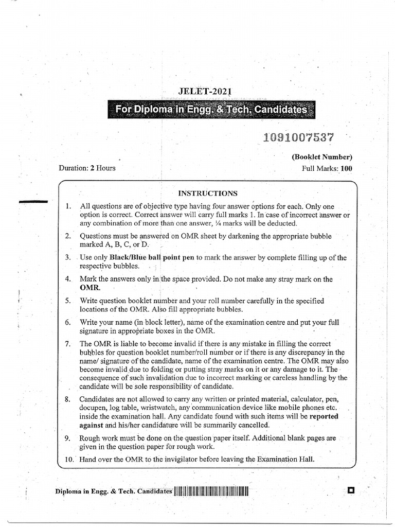 2021 Jelet Question Paper | PDF