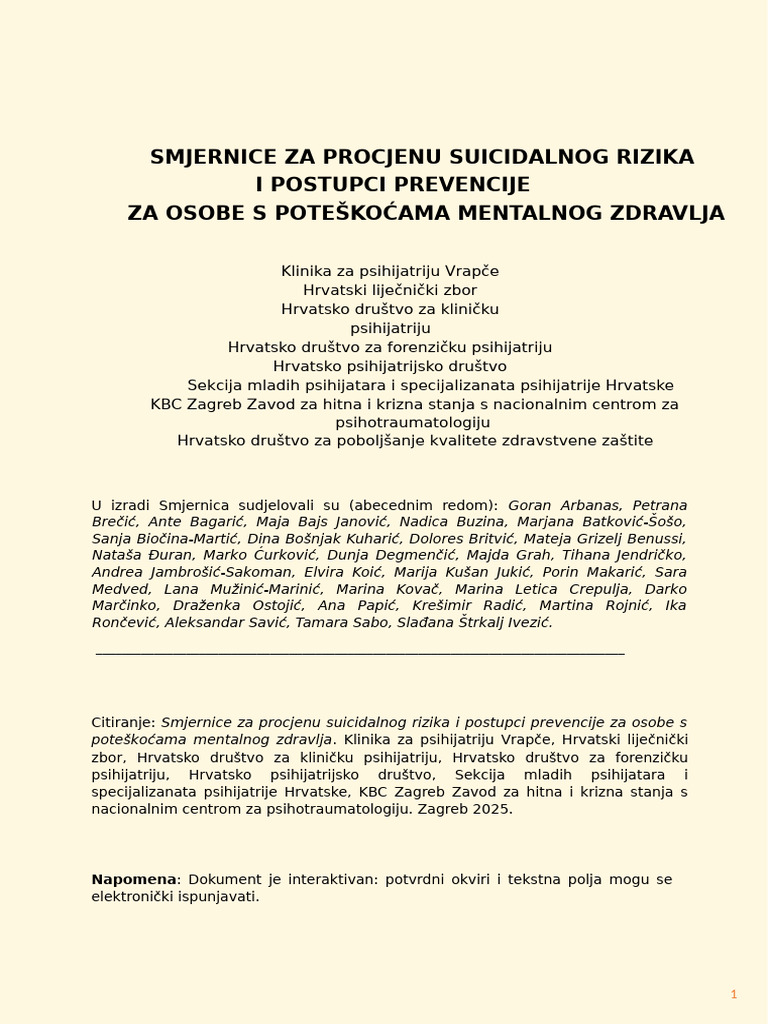 Procjena Suicidalnog Rizika | PDF