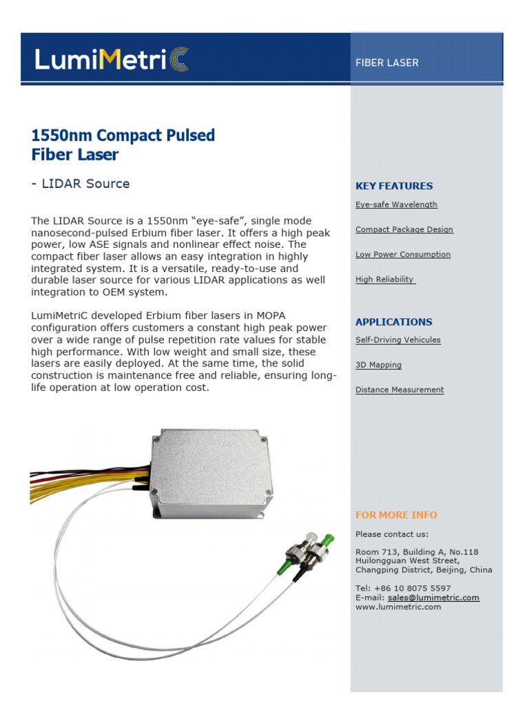1550nm Eye-Safe Fiber Laser for LIDAR | PDF | Laser | Optical Fiber