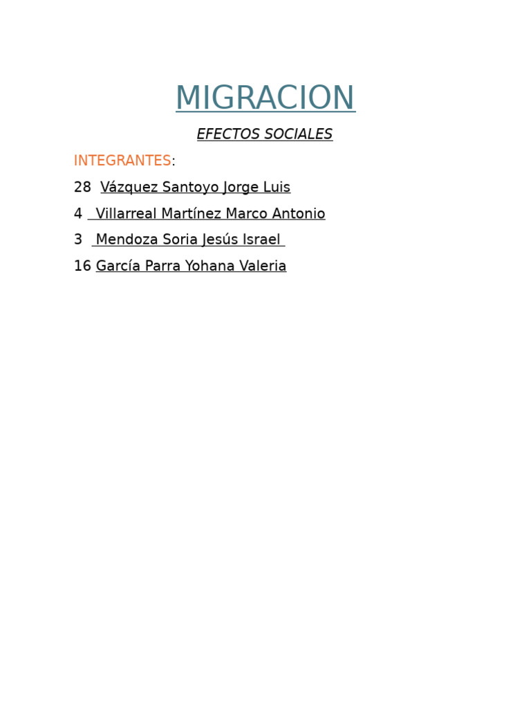 Efectos Sociales de la Migración | PDF | Migración humana ...