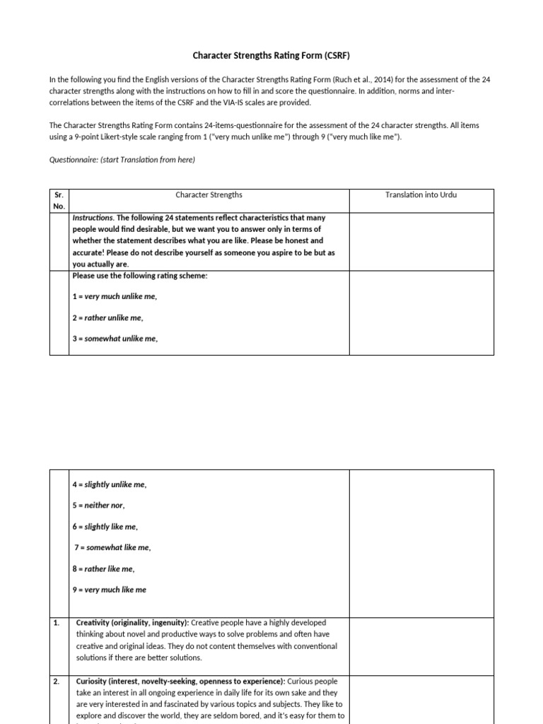 Character Strengths Assessment Guide | PDF | Courage | Emotional Self ...