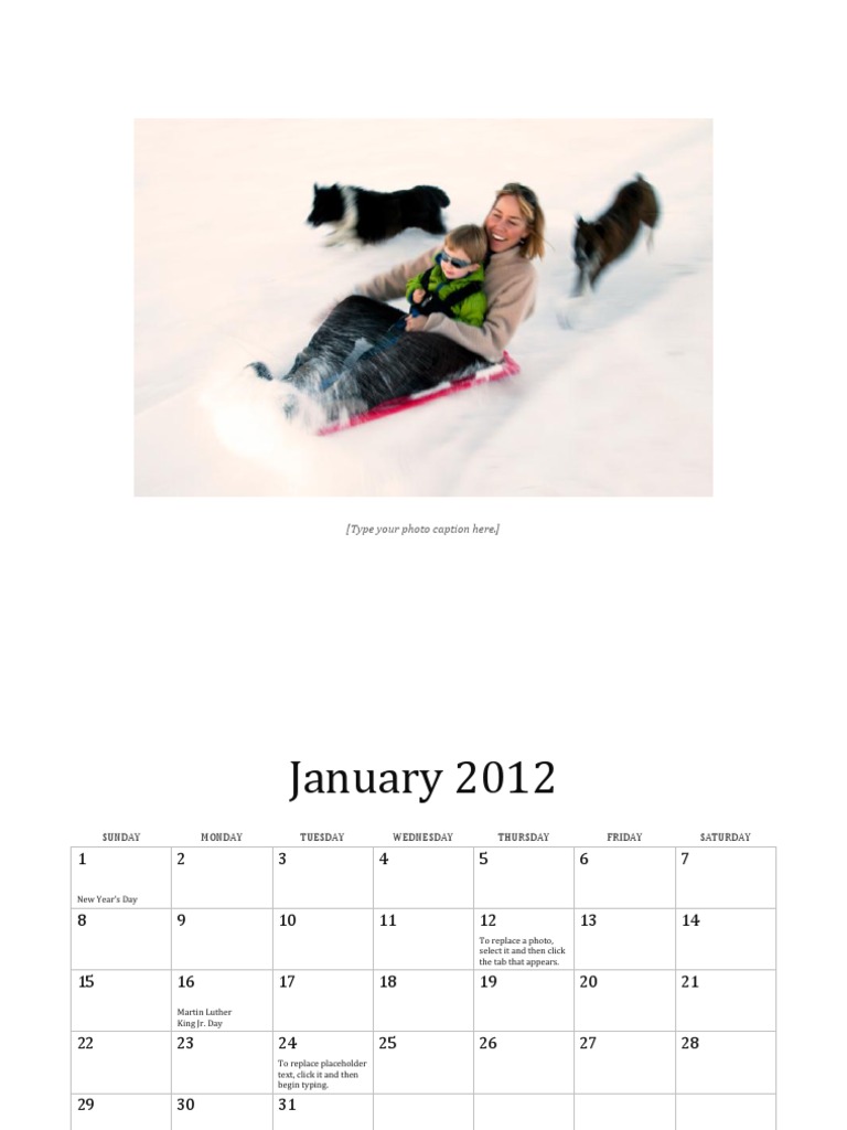 12 Month Photo Calendar Download Free PDF Observances Holidays