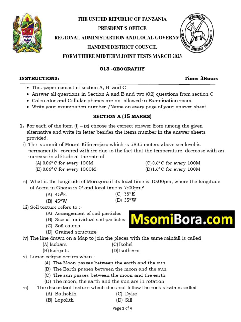 Geography - Solved Exam | PDF | Volcano | Moon