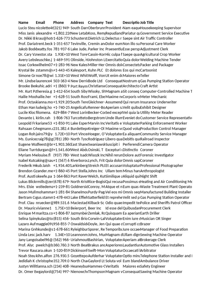 Job Titles and Contact Information List | PDF