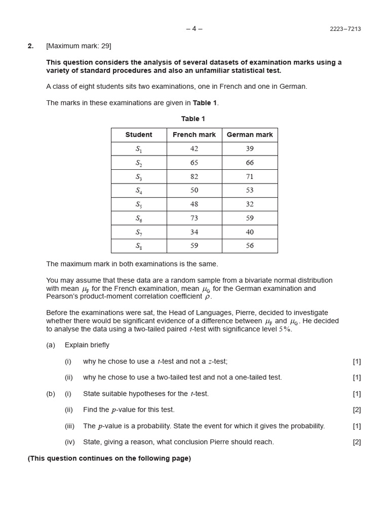 Statistical Analysis of Student Exam Marks | PDF | Student's T Test | P ...