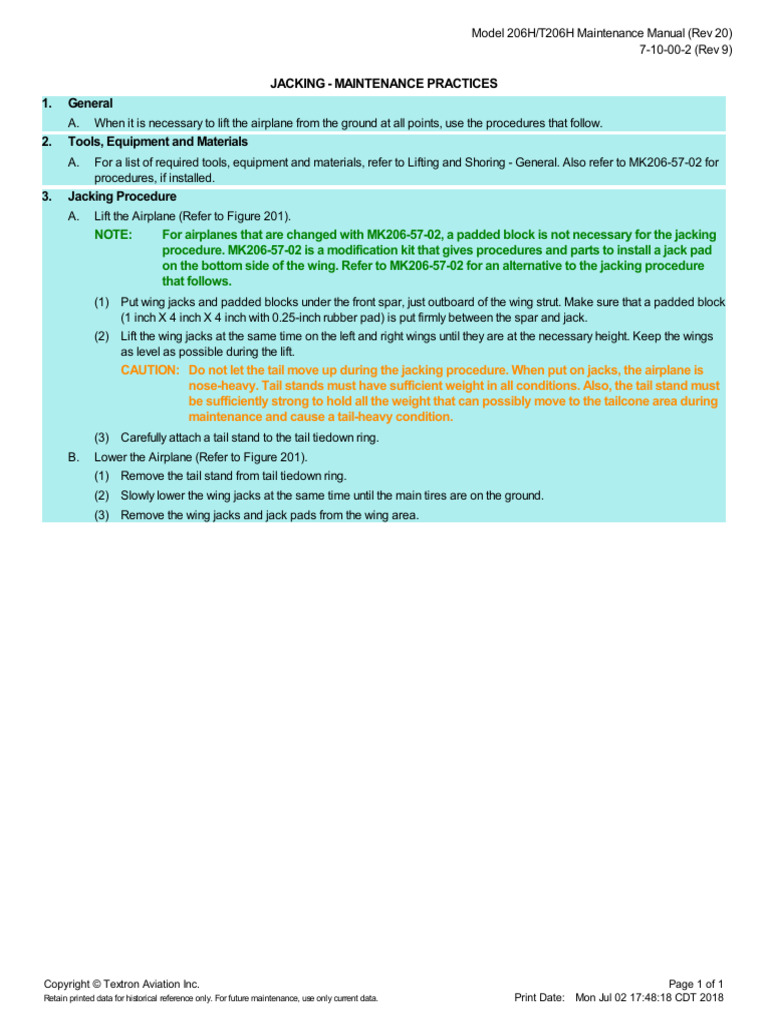 7-10-00 - Jacking - Maintenance Practices | PDF | Airplane | Aerospace ...