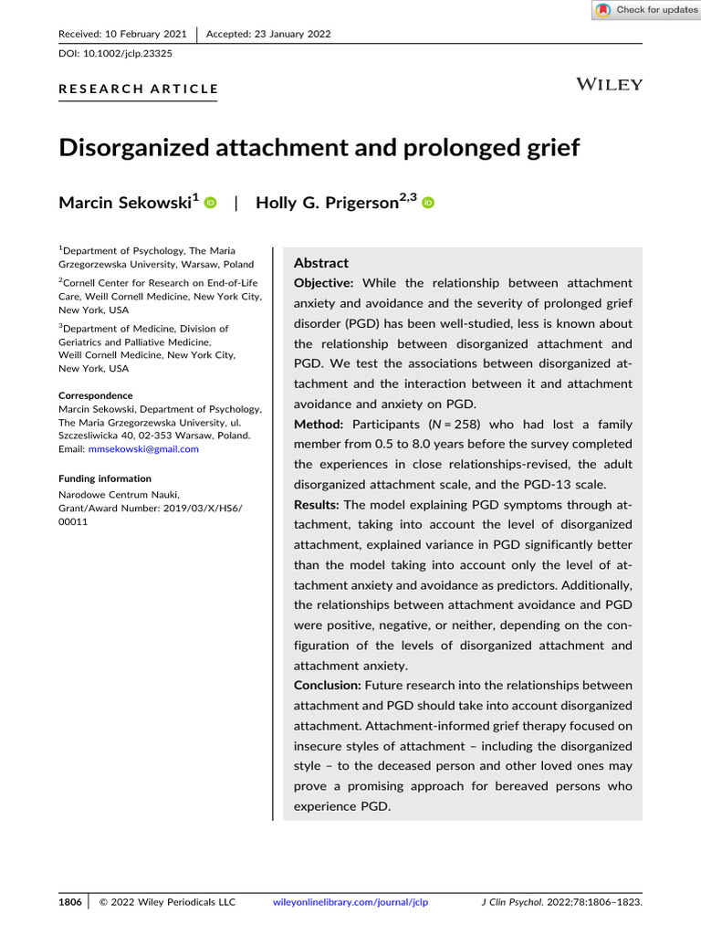 Disorganized Attachment and Prolonged Grief | PDF | Attachment Theory ...