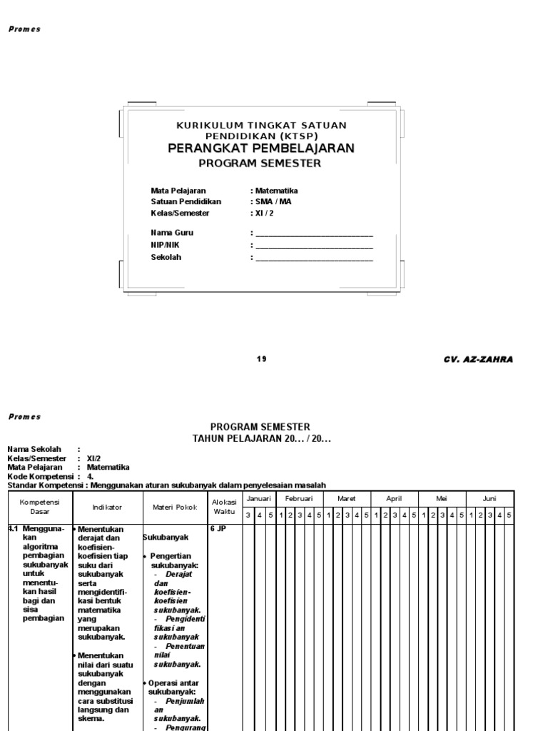 Program Semester Matematika Kelas Xi Ipa Semester 2