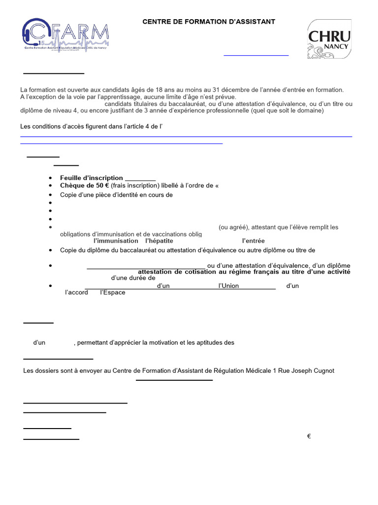 Inscription au CFARM : Conditions et Détails | PDF