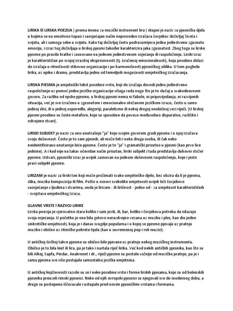 Lirika Ili Lirska Poezija | PDF