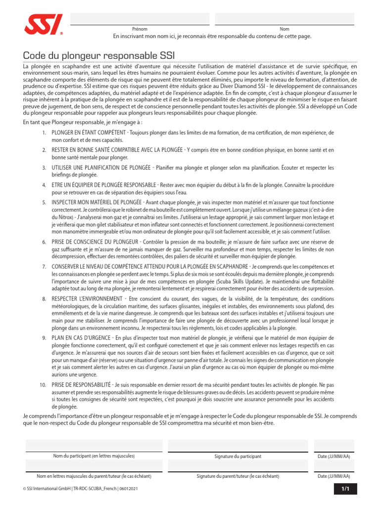 Code Du Plongeur Responsable Ssi Pdf Plongée En Scaphandre Autonome 