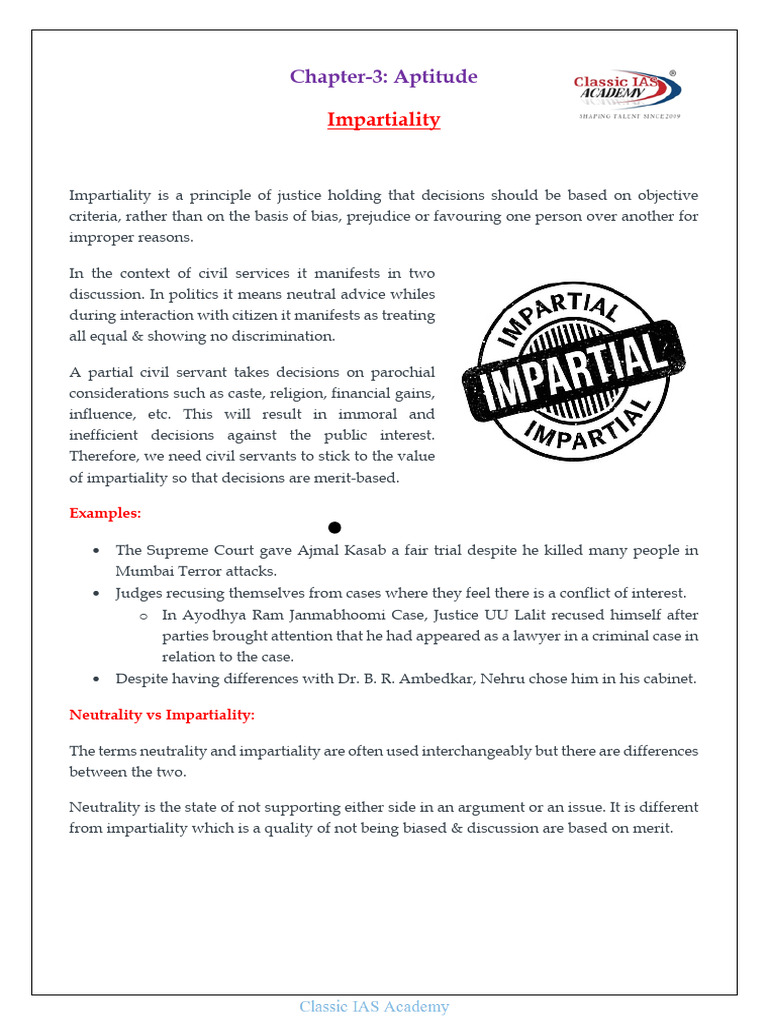 Impartiality in Civil Services Explained | PDF