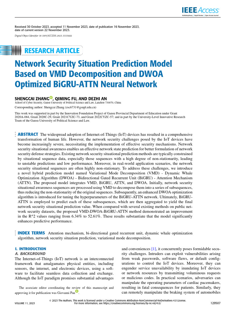 Network Security Situation Prediction Model Based On VMD Decomposition ...