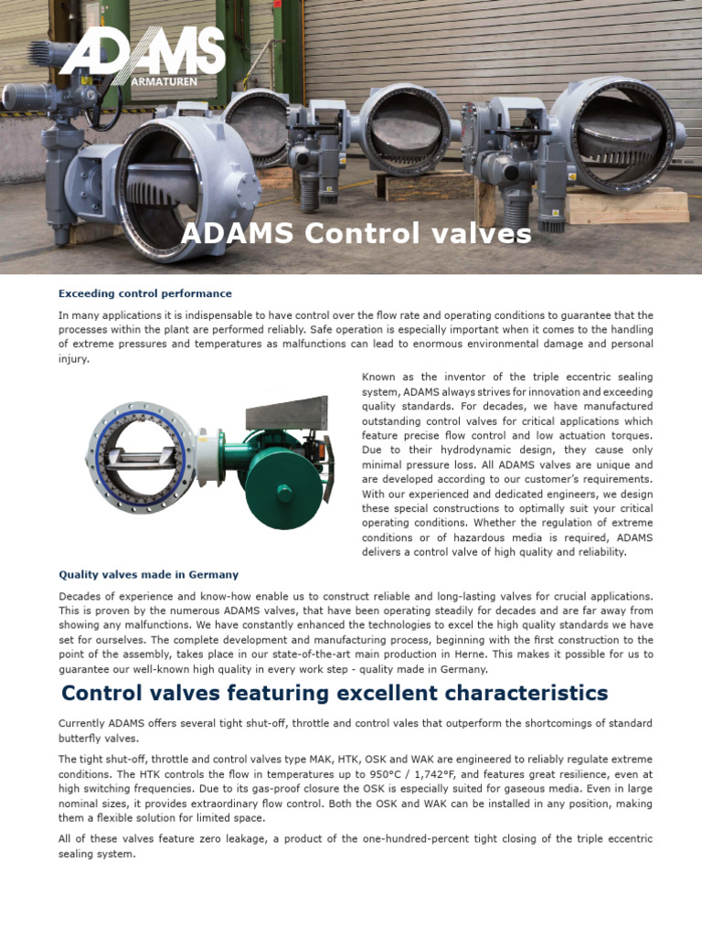 ADAMS Control Valves: Precision & Innovation | PDF | Valve | Gases