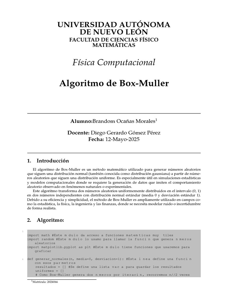 Algoritmo Box-Muller para Números Aleatorios | PDF | Distribución ...