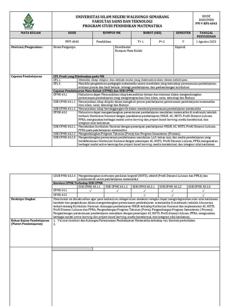 RPS OBE Perencanaan Pembelajaran Sem Gasal 25-26 Ust Ali | PDF