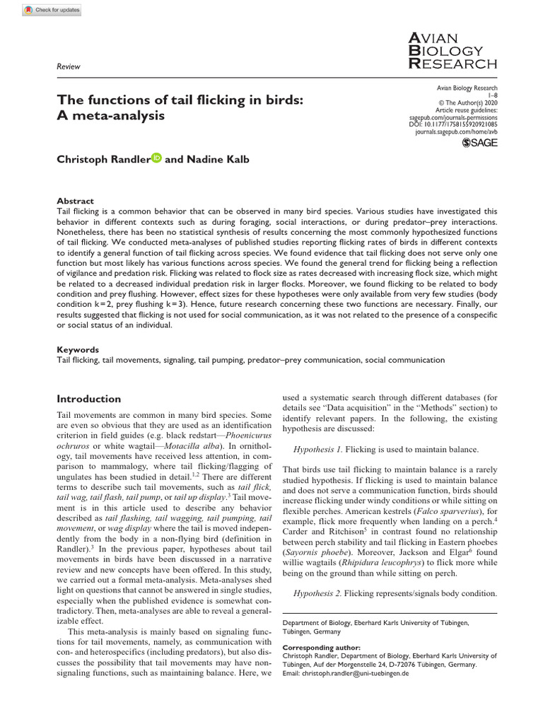 AvianBiologyResearch 2020 | PDF | Predation | Foraging