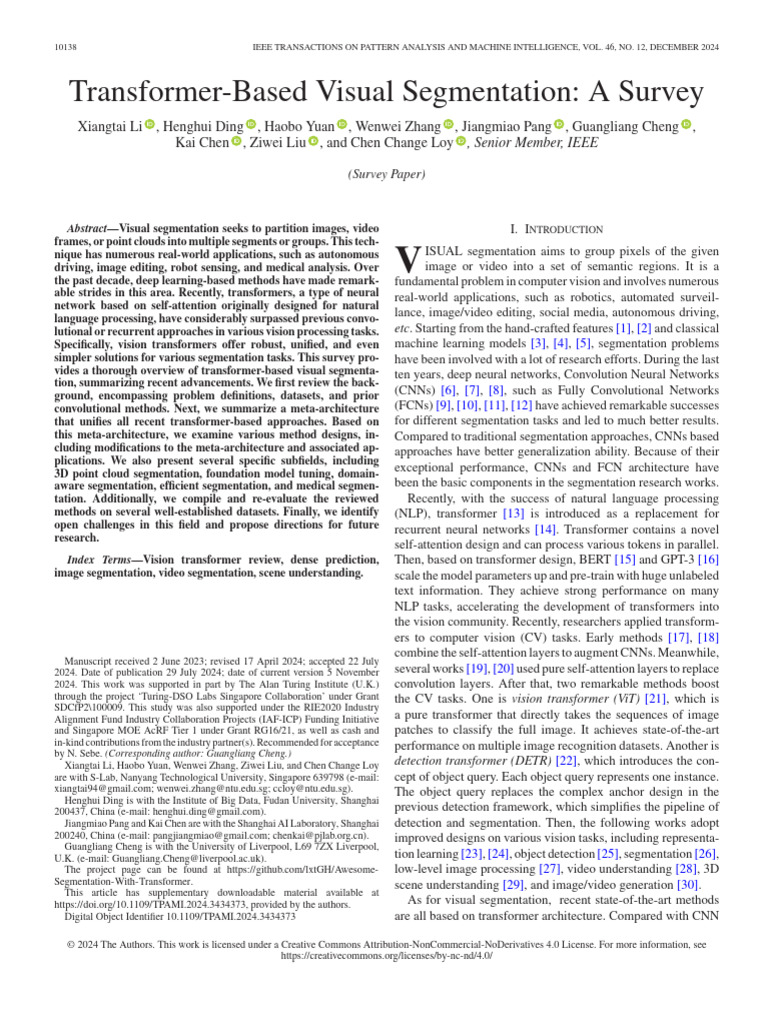 Survey on Transformer Visual Segmentation | PDF | Image Segmentation ...