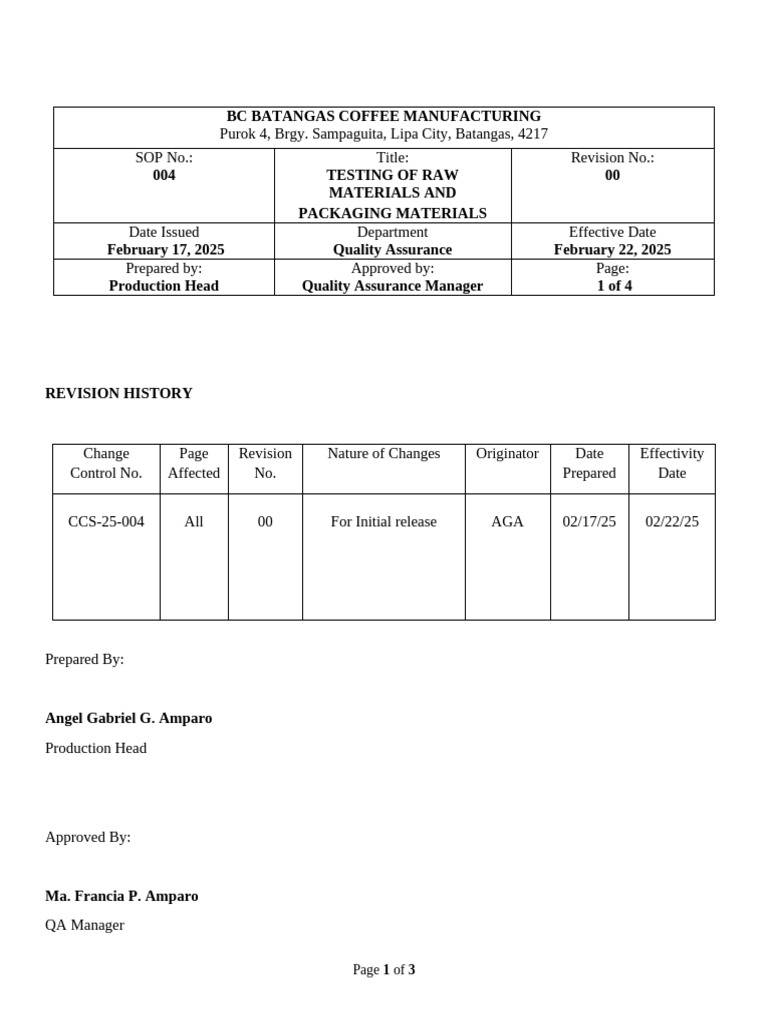Raw Material Testing Procedures Guide | PDF