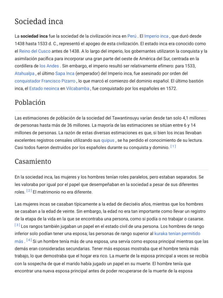 Estructura de la sociedad inca | PDF | Imperio Inca | Matrimonio