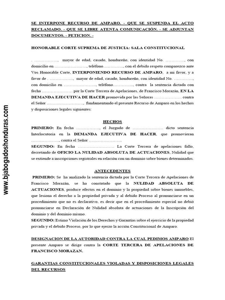 Recurso de Amparo en Honduras: Suspensión Solicitud | PDF | Sentencia ...