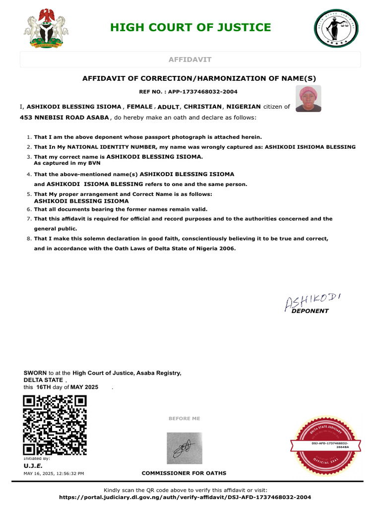 Affidavit for Name Correction | PDF