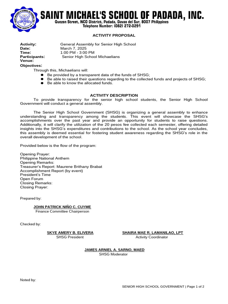 Senior High School General Assembly 2025 | PDF