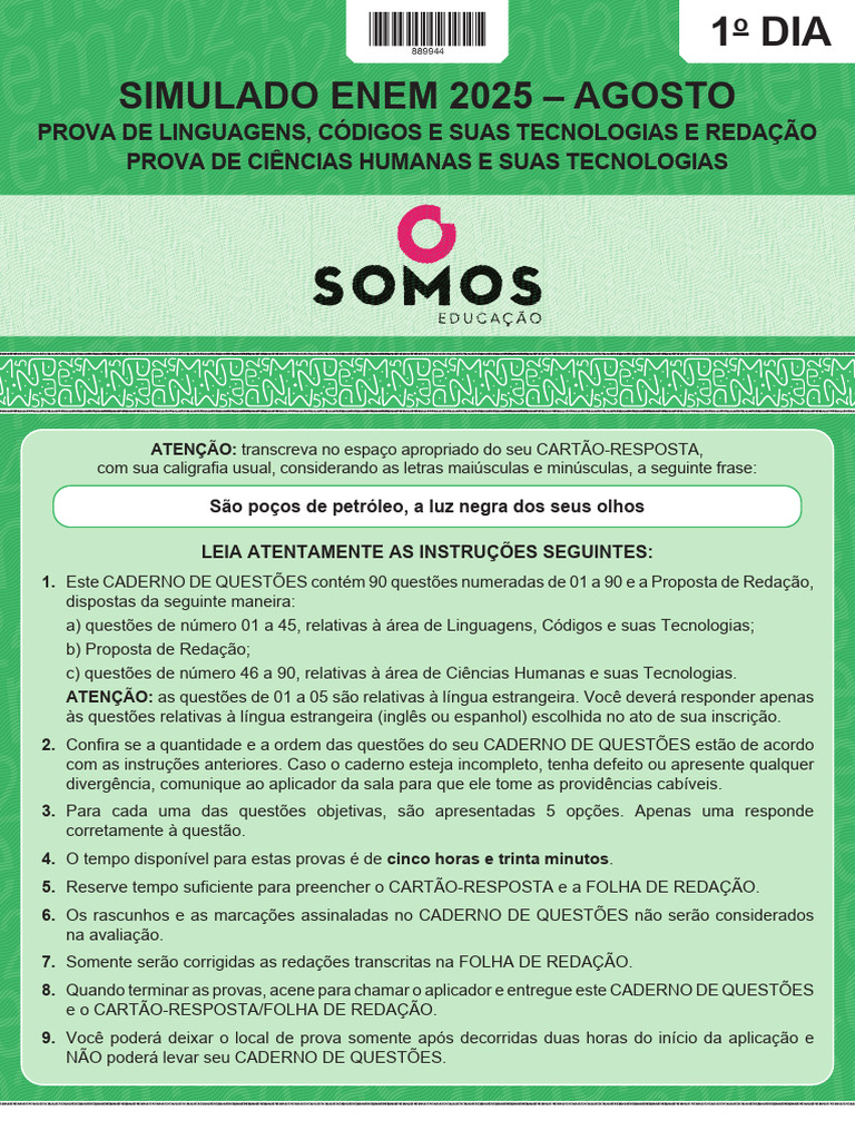 Simulado ENEM 2025 - Agosto | PDF | Brasil | Comunicação
