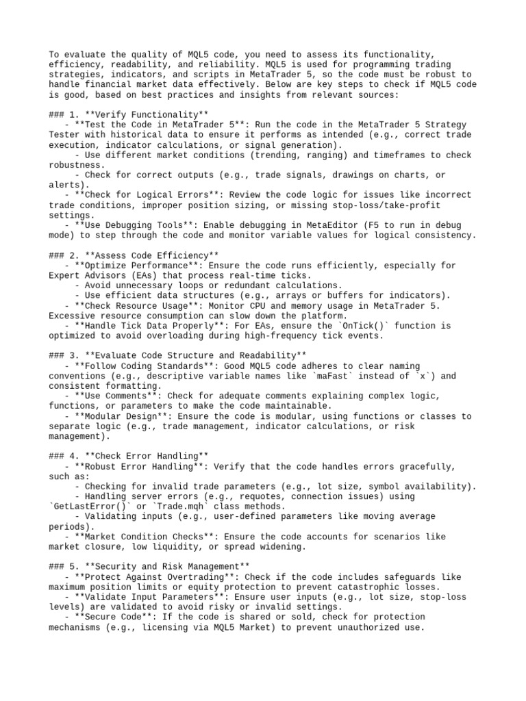 Evaluating MQL5 Code Quality | PDF | Reliability Engineering | Debugging