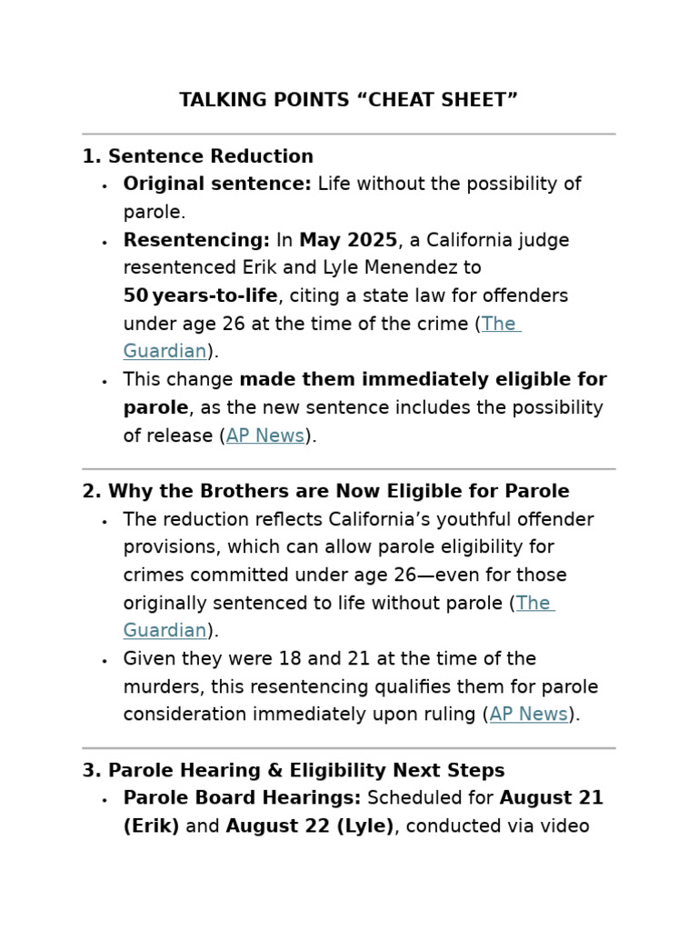 Menendez Brothers Parole Hearing Update | PDF | Parole | Criminal Law
