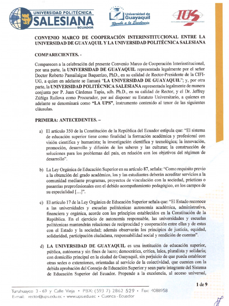Convenio Marco de Cooperacion Interinstitucional Entre La Universidad ...