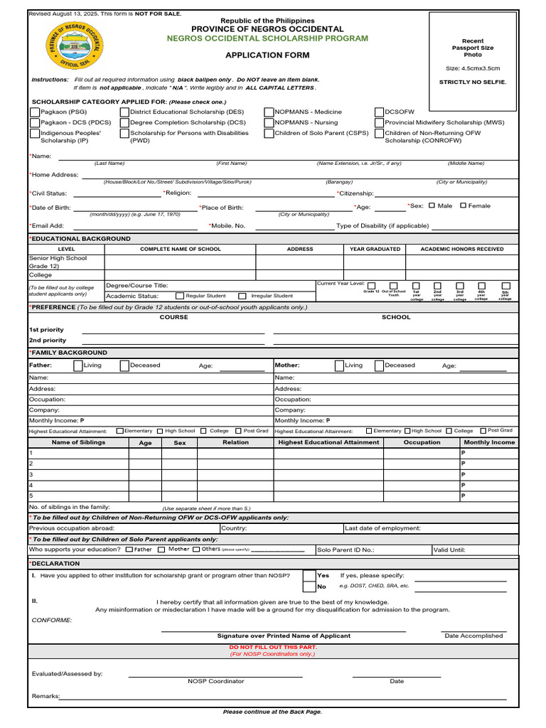 NOSP Scholarship Application Form | PDF