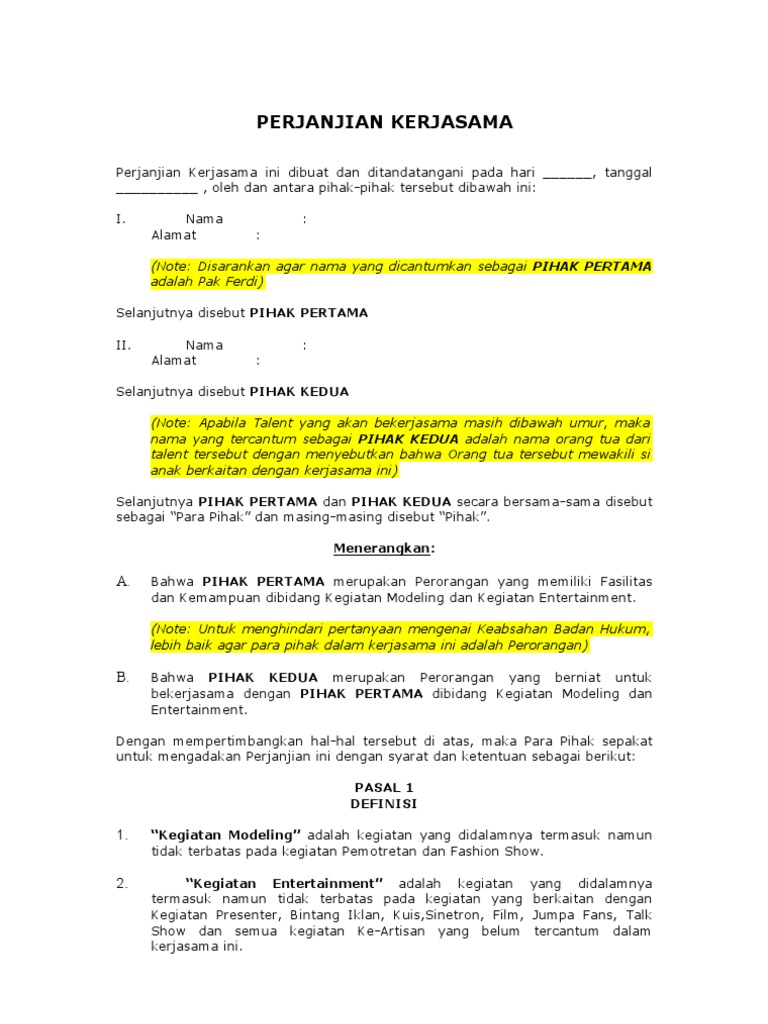 Perjanjian Kerjasama