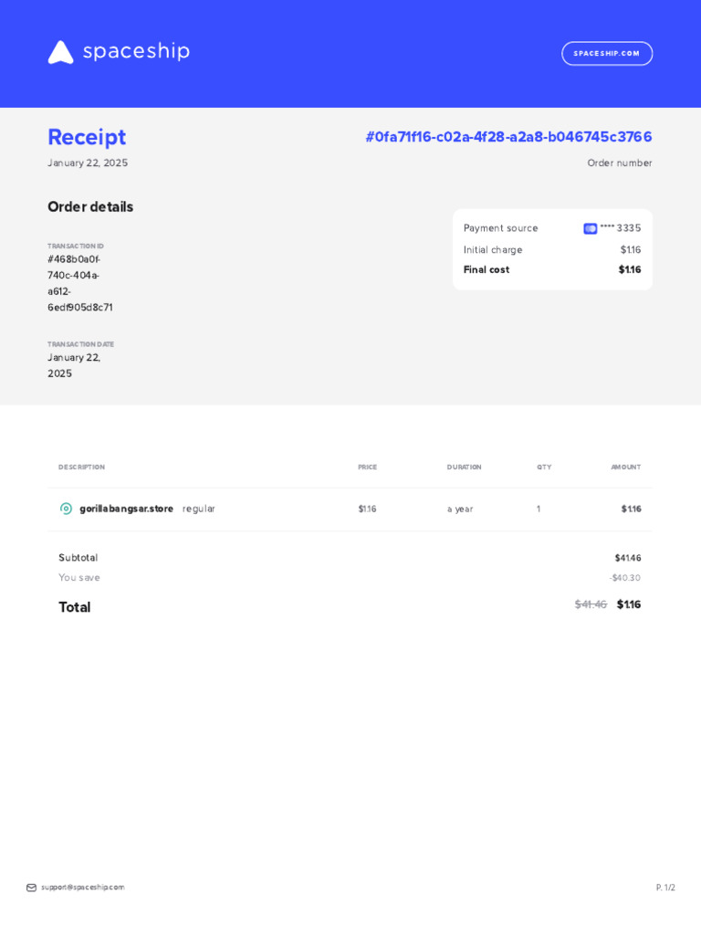 Spaceship Order Receipt Summary | PDF