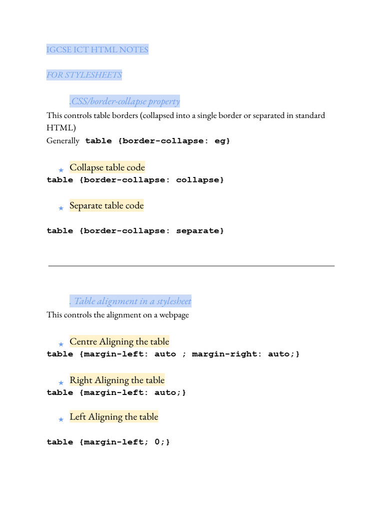 IGCSE ICT HTML and CSS Guidelines | PDF
