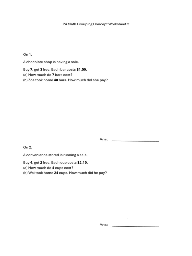 P4 Math Grouping Concept Worksheet | PDF