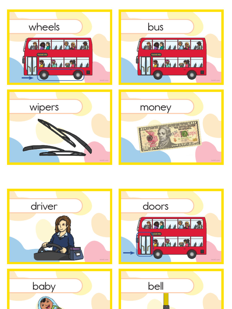 Color The Wheels On The Bus Nursery Rhyme Flash Cards | PDF