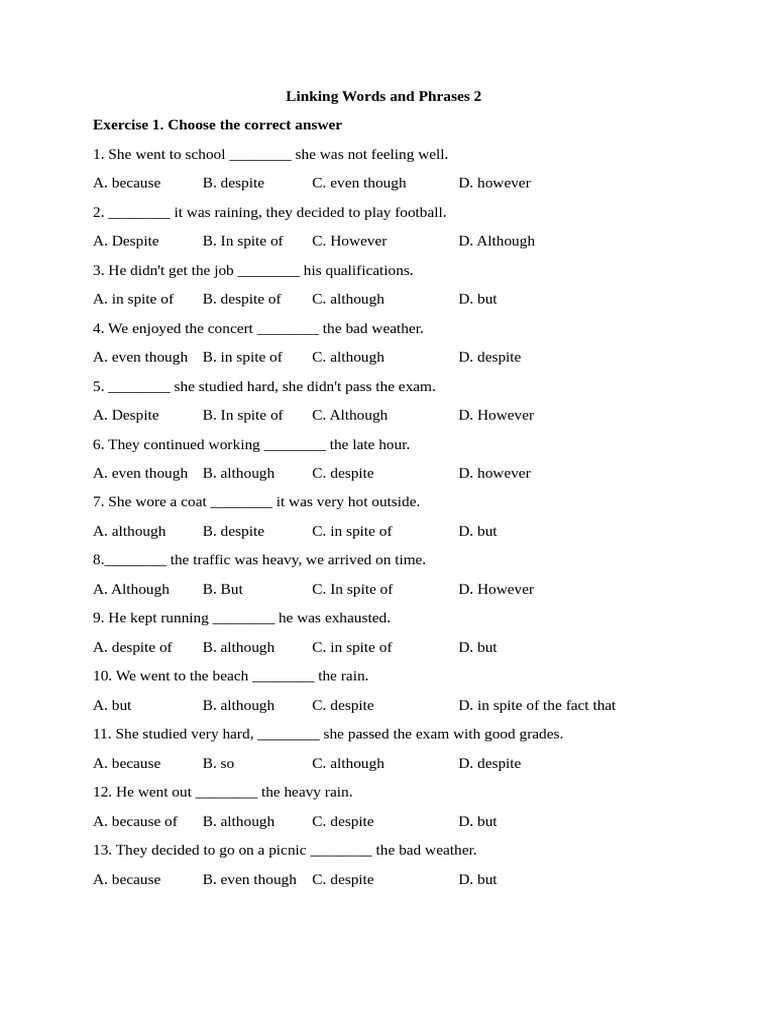 Linking Words and Phrases 2 | PDF